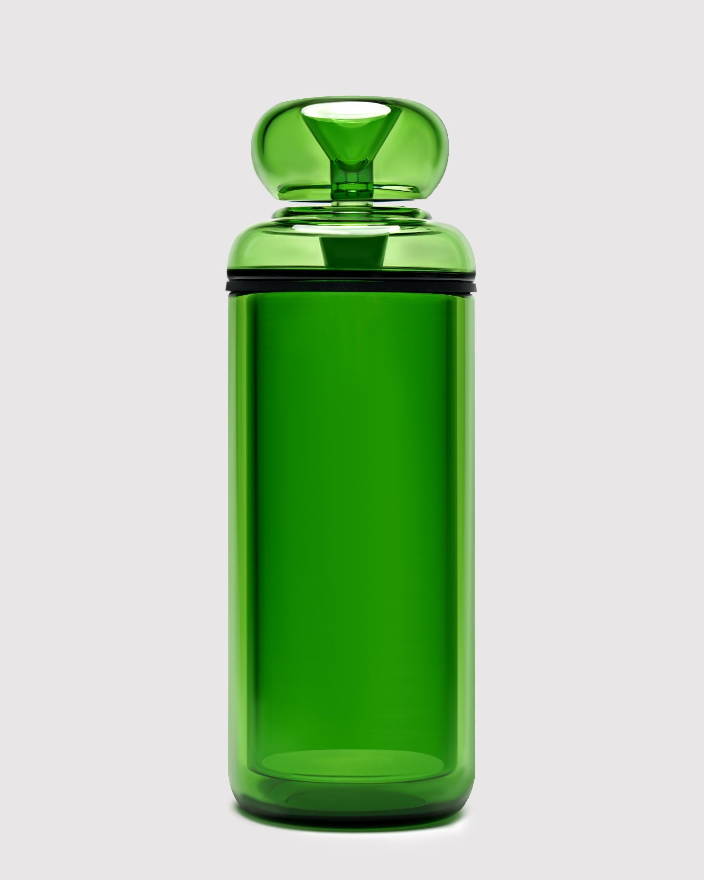 green glass gravity bong against white background