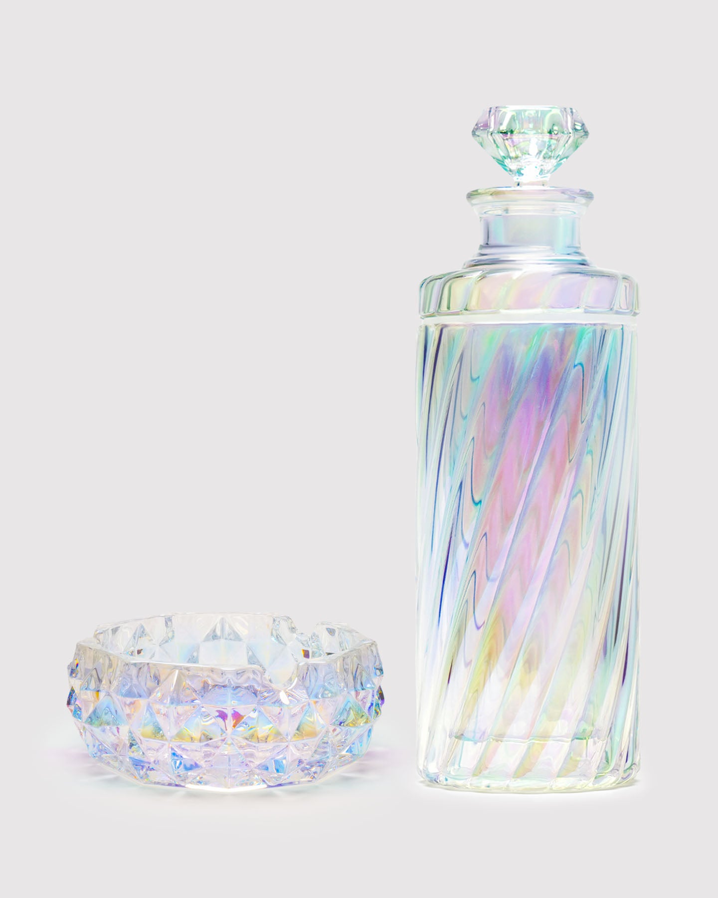iridescent glass ash tray with iridescent swirl gravity bong