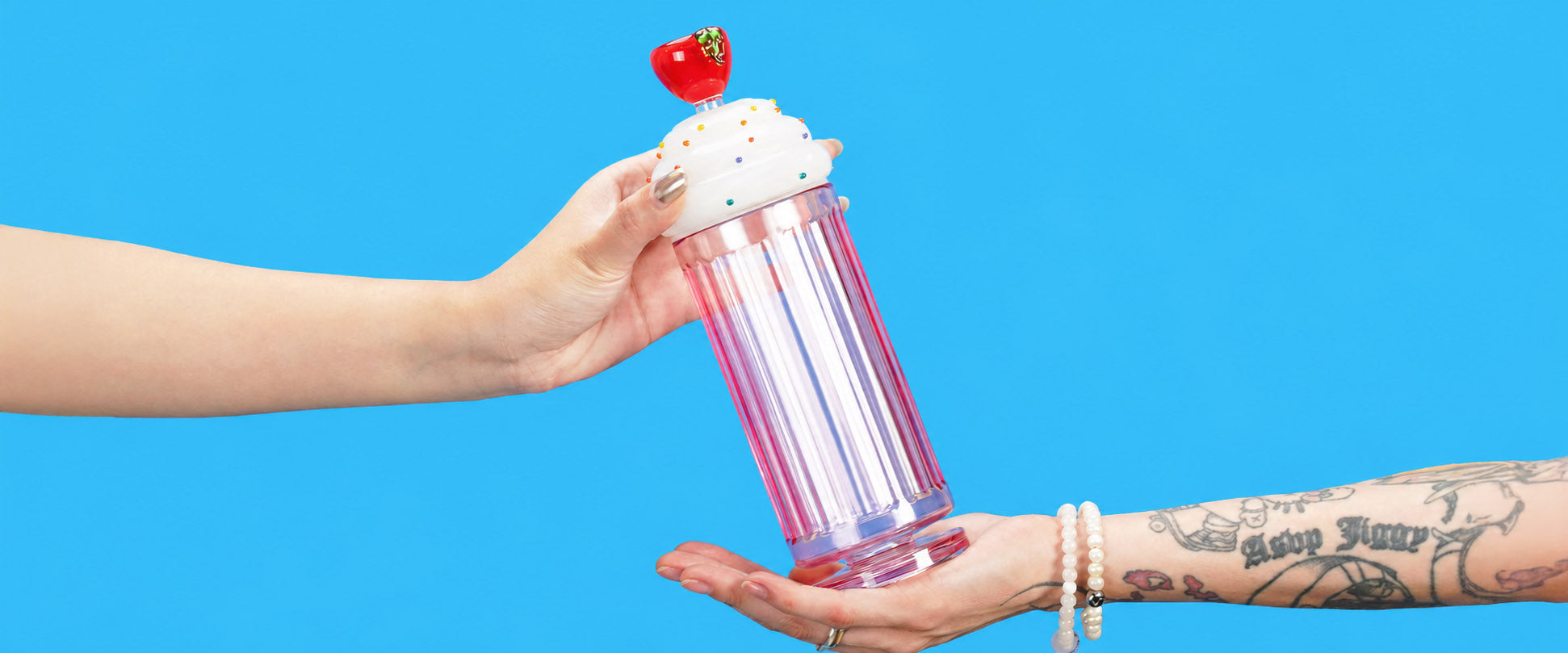 friend passing milkshake gravity bong banner