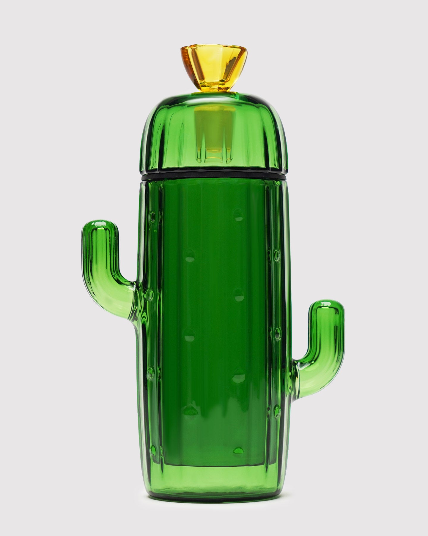 green cactus gravity bong against white background 