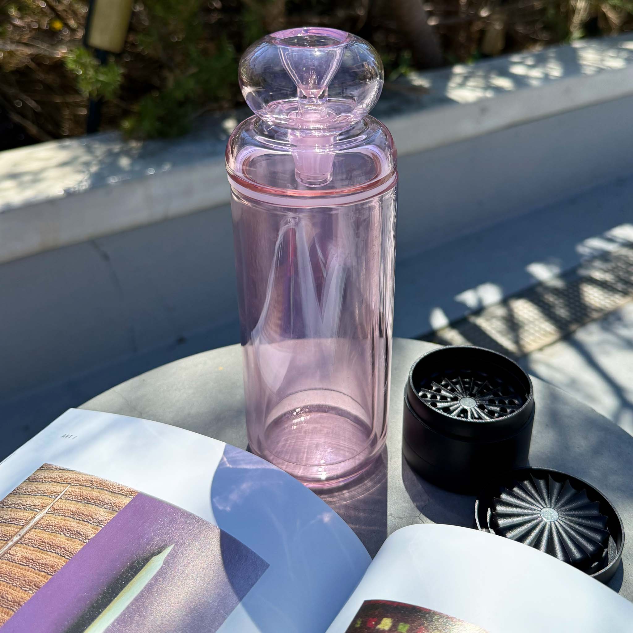 pink classic gravity bong with black toothless grinder 