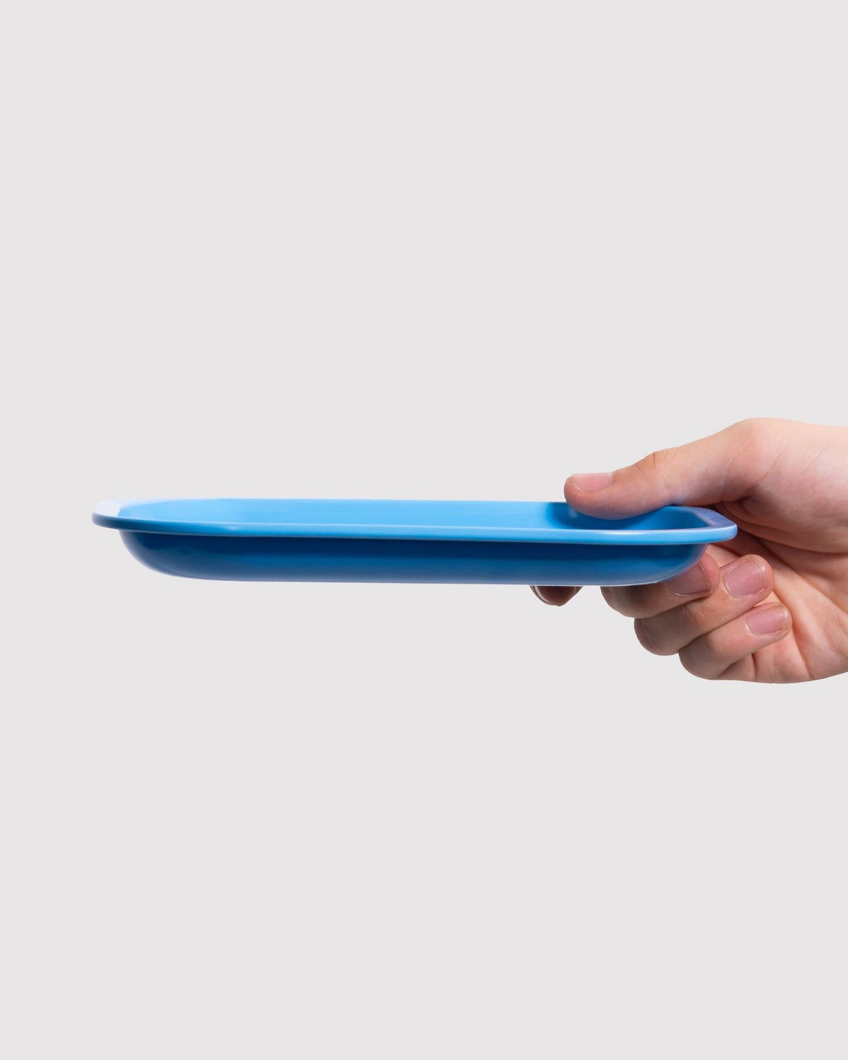 side view of blue rolling tray